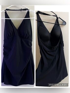 L.L. Bean Swimtop UPF 50+ Black Halter Tankini Preppy Chic Minimalist Beach